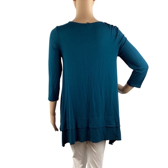 Eileen Fisher Layered Hem Tunic Top Blue 3/4 Sleeve Viscose Stretch XS - Picture 5 of 7